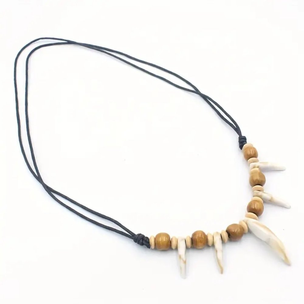 Unique Tribal-Style Beaded Necklace with Wolf Tooth - Picture 2 of 4